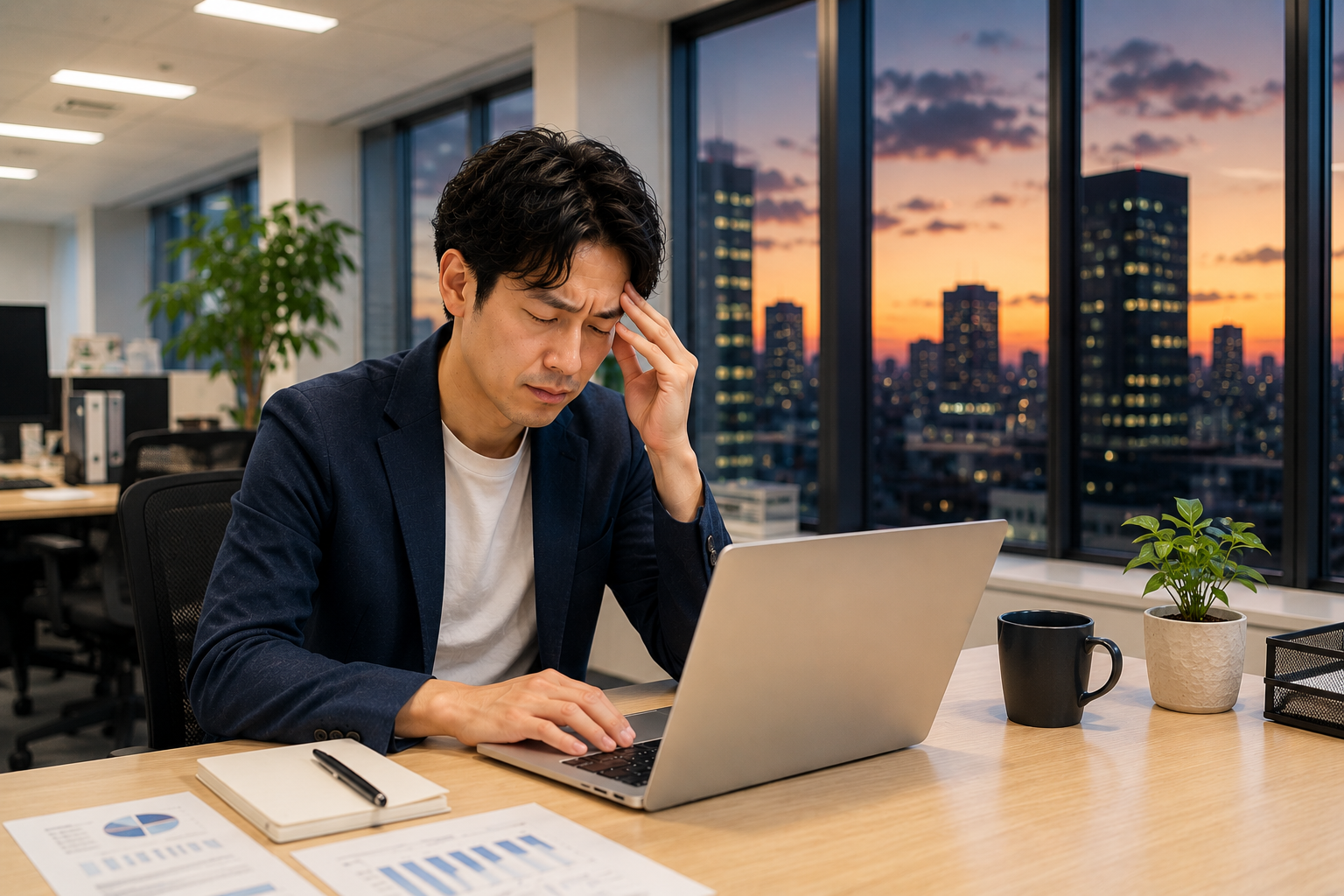 デスクワーク後のこめかみや首の重さ